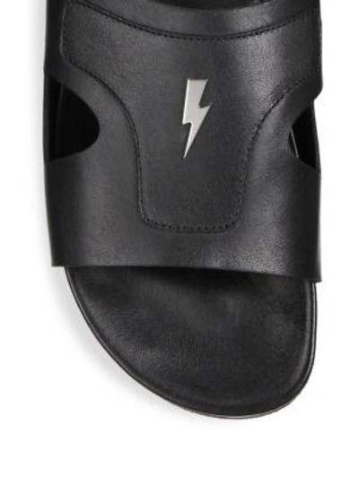 Shop Neil Barrett Thunderbolt Leather Slides In Black
