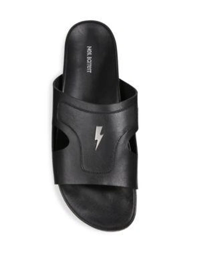 Shop Neil Barrett Thunderbolt Leather Slides In Black
