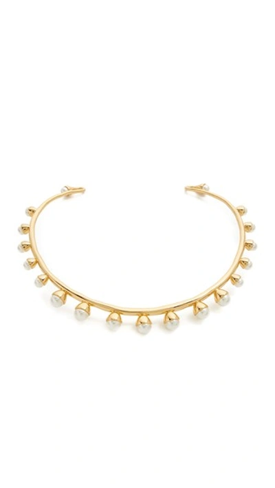 Tory Burch Imitation Pearl Bud Collar Necklace In Ivory-gold