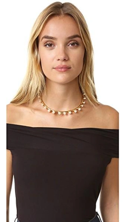 Shop Tory Burch Imitation Pearl Bud Collar Necklace In Ivory/gold