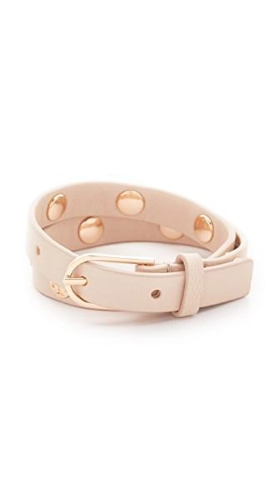 Shop Tory Burch Double Wrap Logo Stud Bracelet In Светлый Дуб/розовое Золото