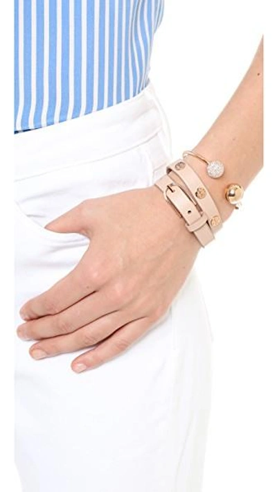 Shop Tory Burch Double Wrap Logo Stud Bracelet In Светлый Дуб/розовое Золото