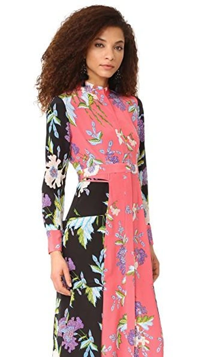 Shop Diane Von Furstenberg Floor Length Shirtdress In Curzon Black/curzon Pink