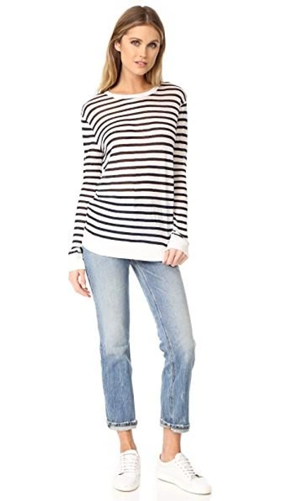 Shop Alexander Wang T Long Sleeve Crew Neck Tee In Ink And Ivory