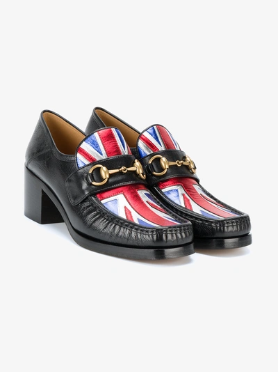 Shop Gucci Union Jack Horsebit Loafer Heels In Black