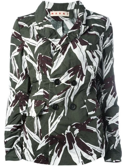 Shop Marni Leaf Pattern Blazer In Green