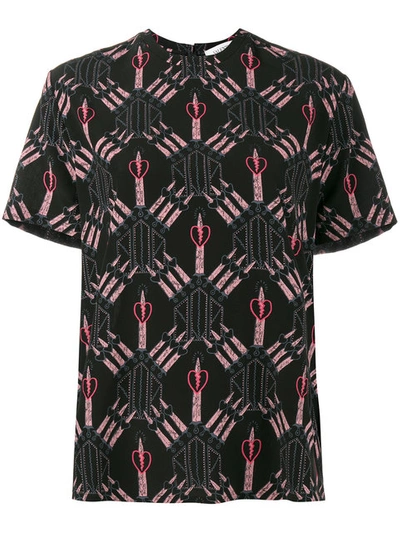 Valentino Love Blades Printed Silk Crepe De Chine Top In Black