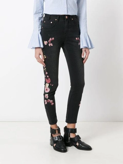 Shop One Teaspoon Birds Of Paradise Embroidered Cropped Jeans - Black