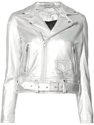 Iro Cropped Biker Jacket In Silver Lame