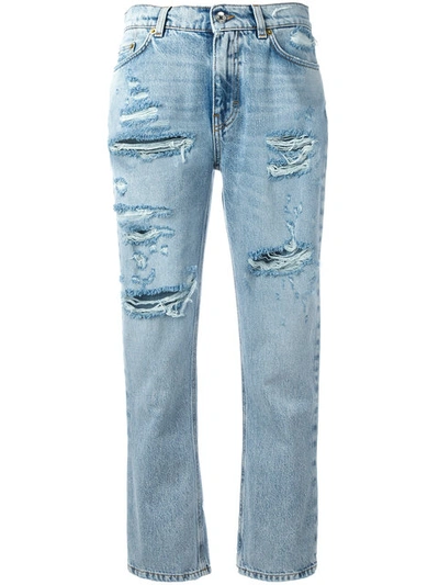 Shop Dolce & Gabbana Strawberry Embellished Cropped Jeans In Blue