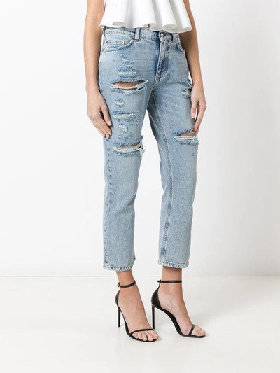 Shop Dolce & Gabbana Strawberry Embellished Cropped Jeans In Blue