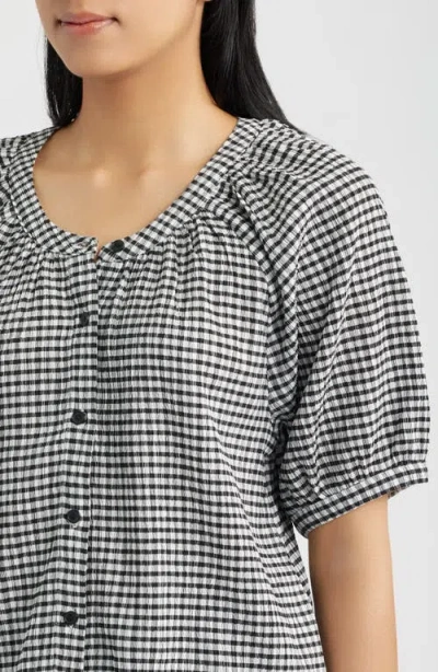 Bobeau Check Front Button Top In Gray