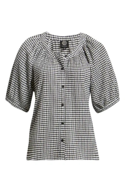 Bobeau Check Front Button Top In Gray