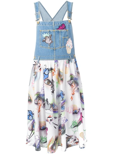 Kenzo Printed Cotton & Denim Overalls Dress, Washed Blue