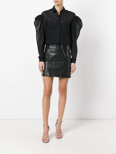 Shop Saint Laurent Sheer Puff-sleeve Shirt In Black