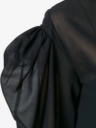 Shop Saint Laurent Sheer Puff-sleeve Shirt In Black