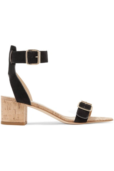 Atp Atelier Woman Buckled Suede And Cork Sandals Black