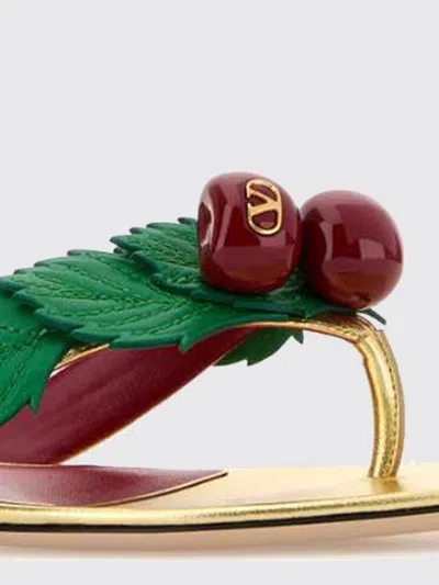 Valentino Leather Cherryfic Thong Sandals Leaf Ankle Strap In Gold