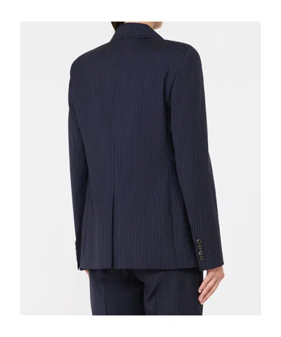 Max Mara Plain-weave Wool Double-breasted Jacket In Blue