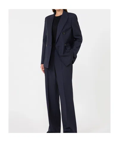 Max Mara Plain-weave Wool Double-breasted Jacket In Blue
