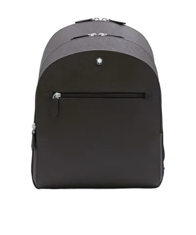 Montblanc Medium Cross-grain Leather Zip-pocket Backpack In Ebony