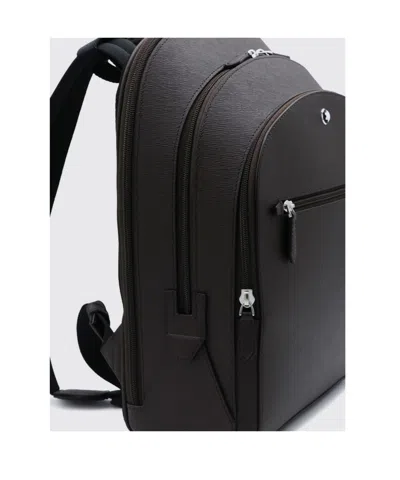 Montblanc Medium Cross-grain Leather Zip-pocket Backpack In Ebony