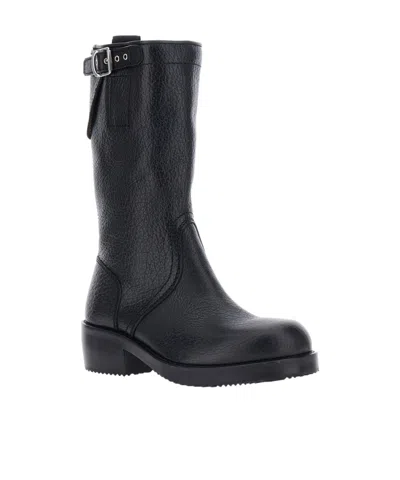 Dries Van Noten Mid Calf Boots Chunky Heel Closed Toe In Black