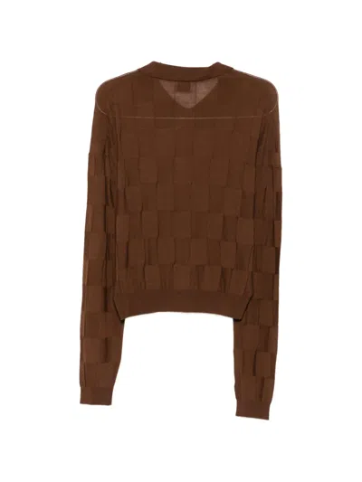 Alysi Check-pattern Polo Sweater In Brown