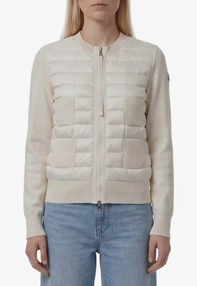 Moncler White Quilted Crew Neck Jacket In Neutral