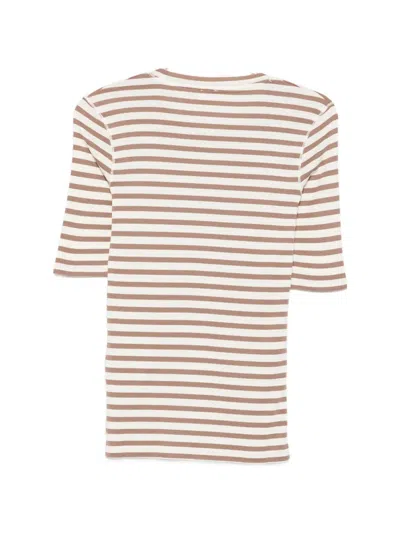 Closed Cotton Blend Striped T-shirt In Brown