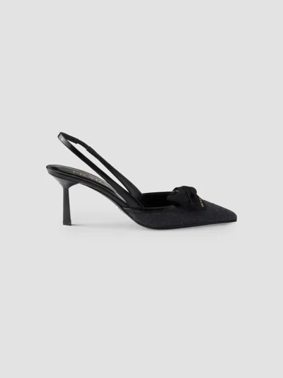 Prada 70 Triangle Logo Leather And Mesh Slingback Pumps In Black
