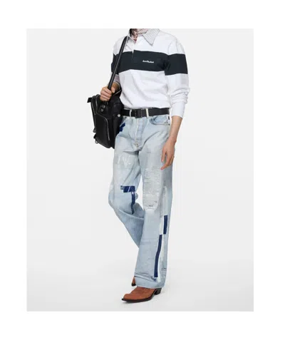 Acne Studios Denim Straight Jeans Distressed Patchwork Five Pocket In Multi