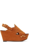 Chloé Mischa Platform Leather Wedges In Tan