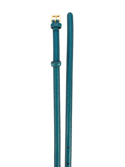 Prada Thin Leather Belt In Blue
