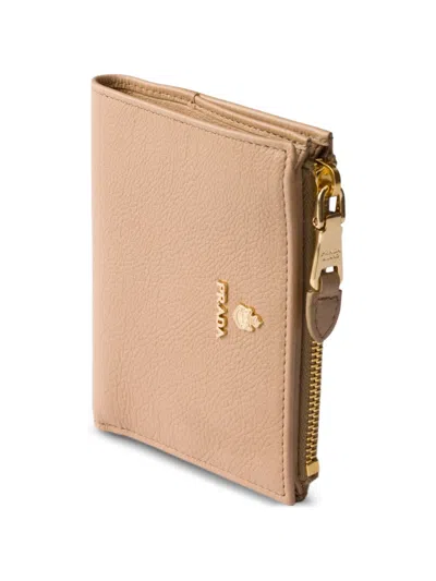 Prada Small Leather Wallet In Neutral