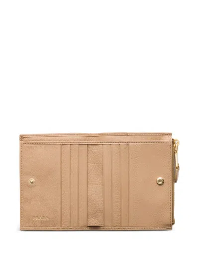 Prada Small Leather Wallet In Neutral