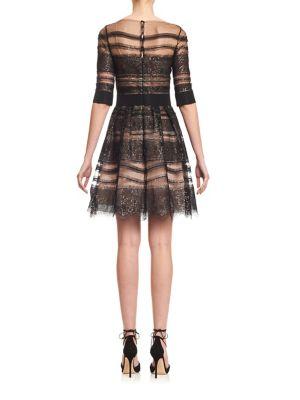 Carolina Herrera Half-sleeve Metallic-lace Fit & Flare Dress, Black ...
