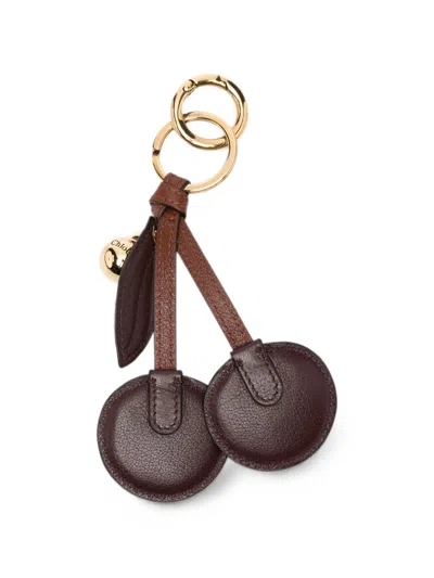 Chloé Cherry Pattern Keychain In Bordeaux Red