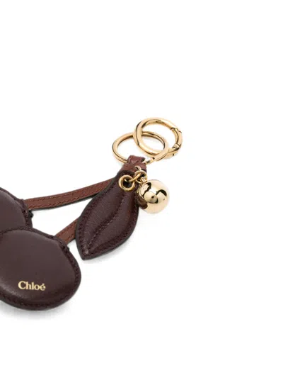 Chloé Cherry Pattern Keychain In Bordeaux Red