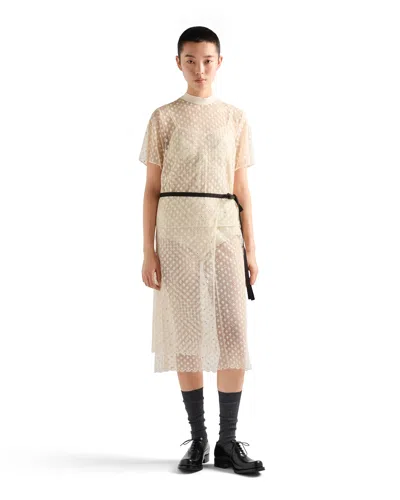 Prada Embroidered Lace Top In Neutral