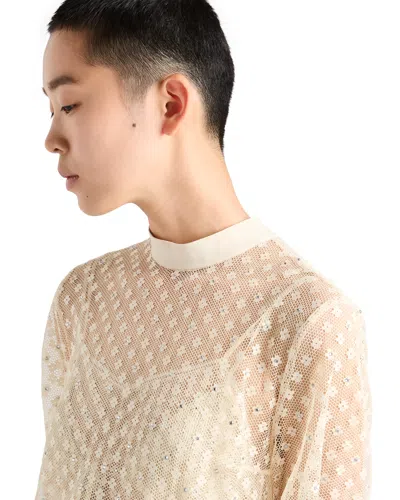 Prada Embroidered Lace Top In Neutral