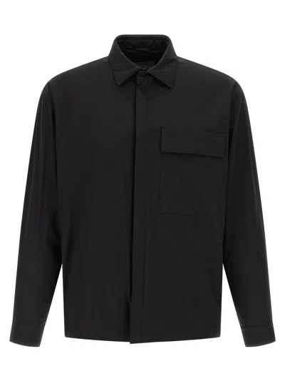 Herno Black Solid Shirt Collar Jacket In Black