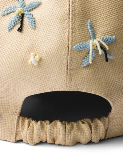 Prada Embroidered Cap In Beige/light Blue