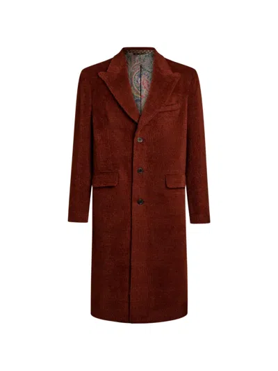 Etro Check-texture Coat In Red