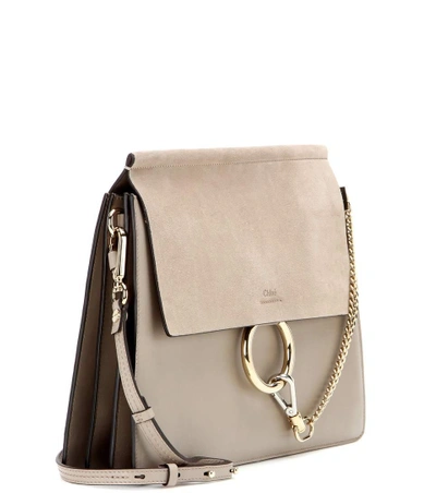 Shop Chloé Faye Leather And Suede Shoulder Bag In Motty Grey