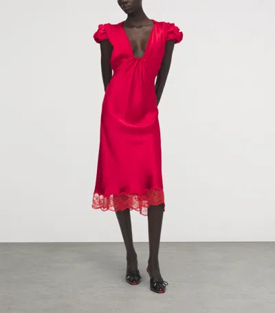 Alexander Mcqueen Mcqueen Satin-lace Midi Dress In Red