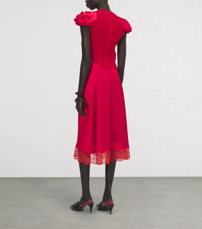 Alexander Mcqueen Mcqueen Satin-lace Midi Dress In Red