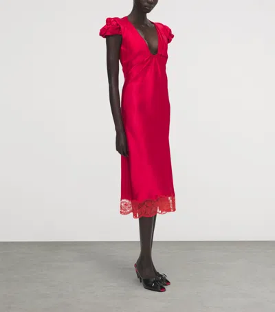 Alexander Mcqueen Mcqueen Satin-lace Midi Dress In Red