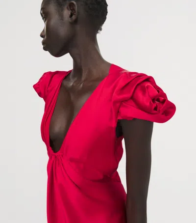 Alexander Mcqueen Mcqueen Satin-lace Midi Dress In Red