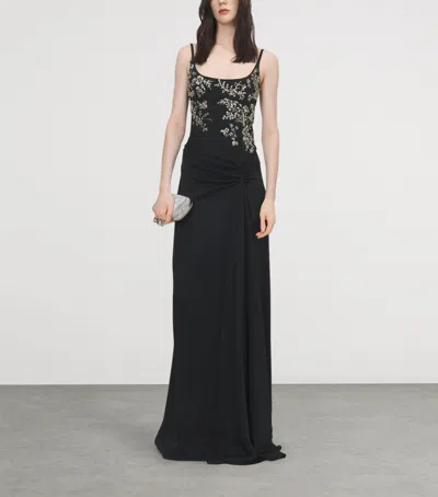 Alexander Mcqueen Mcqueen Embellished Draped Crepe Gown In Black